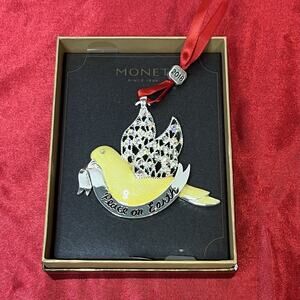 Monet Christmas Ornament Peace Yellow Dove Enameled Jeweled Boxed Gift 2018